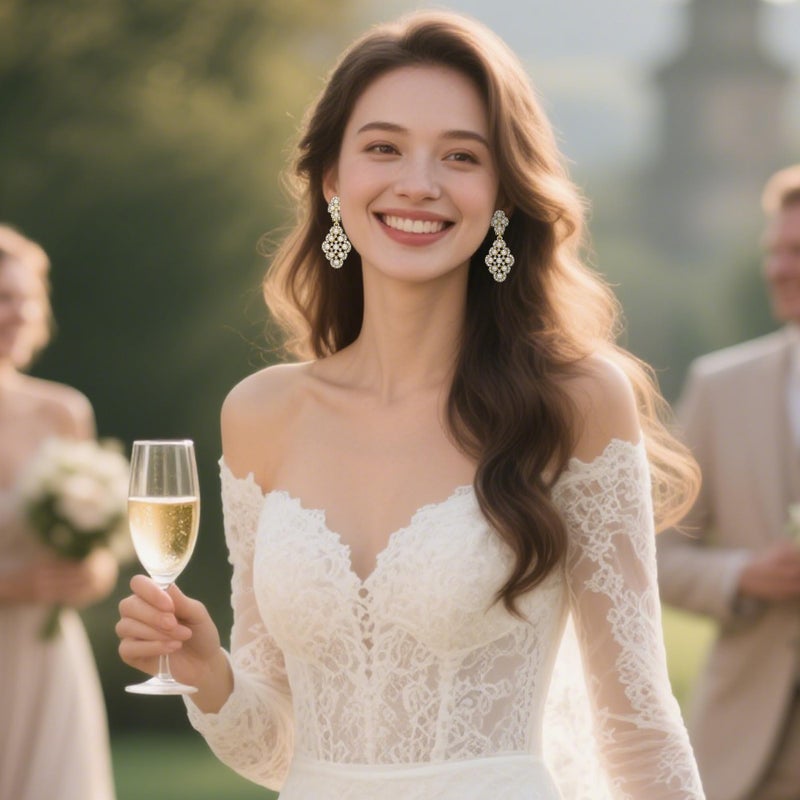 BriLove Wedding Bridal Clip On Earrings for Women Rhombus Crystal Simulated Pearl Hollow Chandelier Dangle Earrings Clear Gold-Toned - Image 3