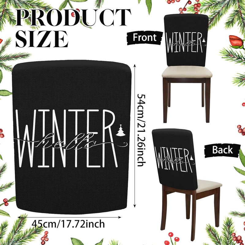 Moukeren موكيرين 6 قطع غطاء ظهر الكرسي بتصميم مينيماليست لعيد الميلاد ديكور عيد الميلاد محايد أشجار الصنوبر السوداء والبيضاء حديث ريفي كتان غطاء ظهر الكرسي لمناسبات المطبخ والاحتفالات - Image 3