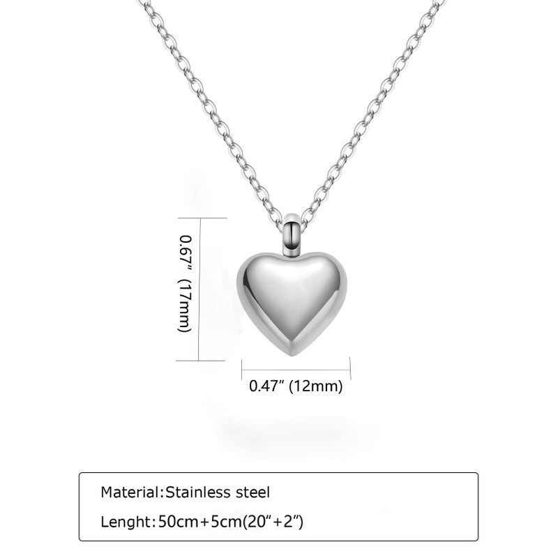 RIPFEVURN Cremation Jewelry Tiny Heart Urn Necklaces for Ashes for Women Men Stainless Steel Small Urn Locket for Human Ashes Holder Memorial Keepsake Pendant(Silver) - Image 2