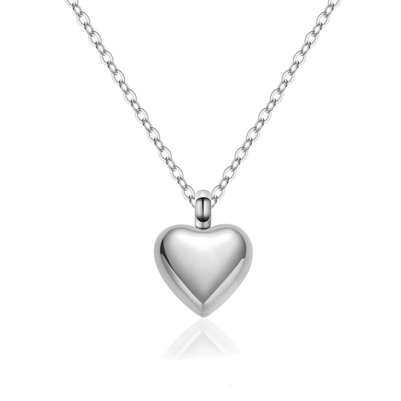 RIPFEVURN Cremation Jewelry Tiny Heart Urn Necklaces for Ashes for Women Men Stainless Steel Small Urn Locket for Human Ashes Holder Memorial Keepsake Pendant(Silver) - Image 1