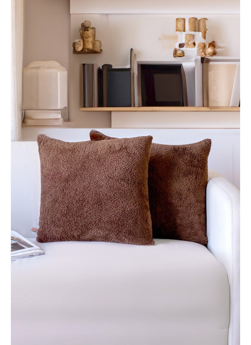 Hamur Dough Scandinavian Bohemian 2 Pack Teddy Puffy Throw Pillow Cover Brown  - Image 1