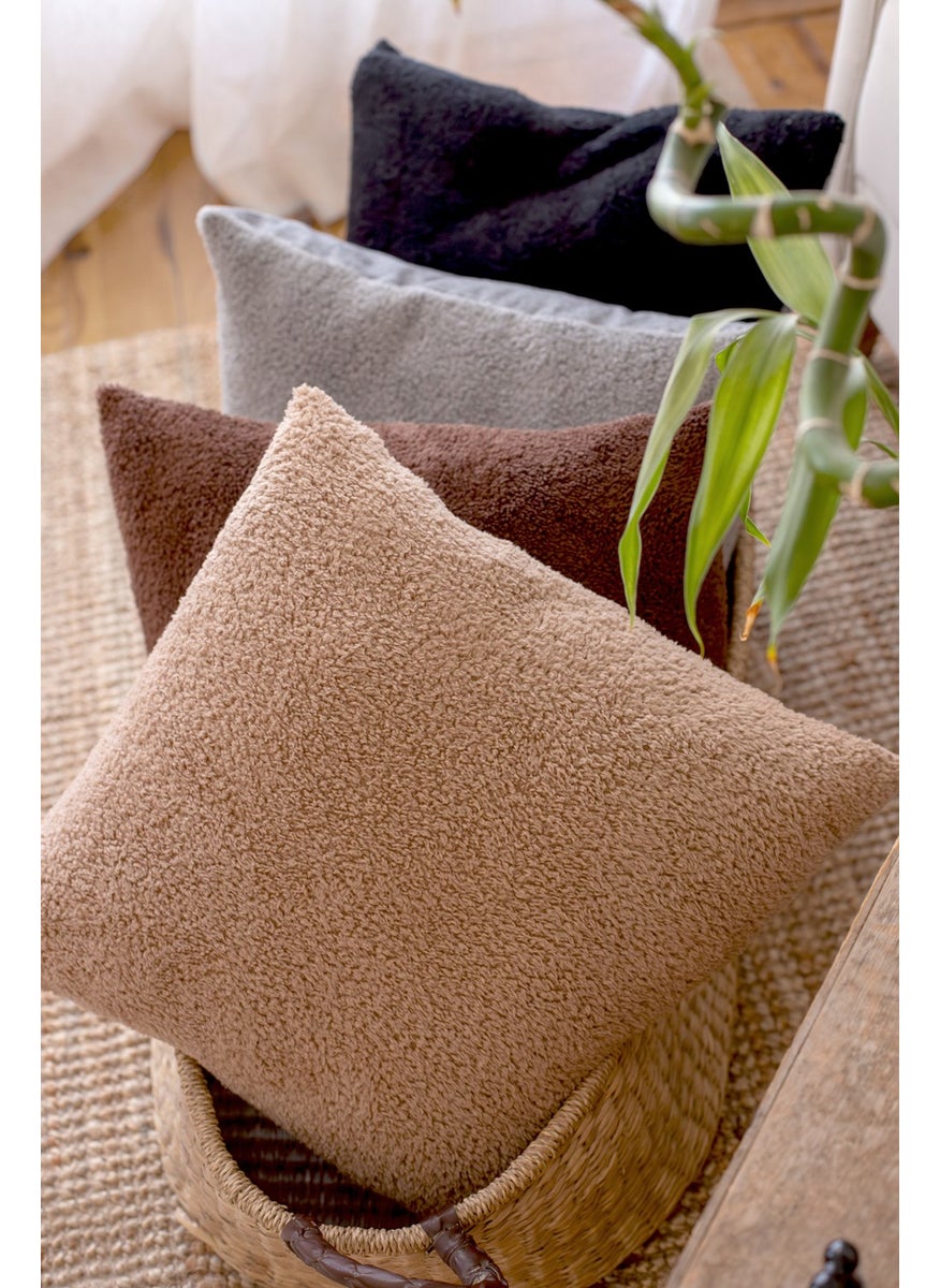 Hamur Dough Scandinavian Bohemian 2 Pack Teddy Puffy Throw Pillow Cover Brown  - Image 2