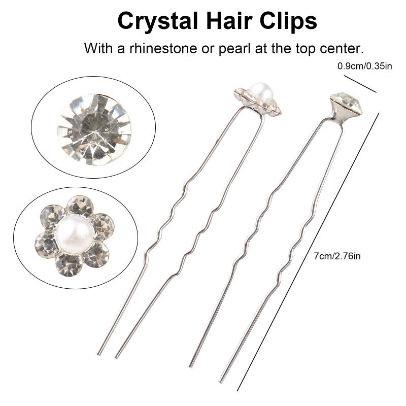 U-shaped Hair Pins: 20pcs Silver, Firmly Hold Hair, Stylish Rhinestone & Pearl Accents - Versatile For Different Hairstyles, Bridal Hair Clips For Wedding, Prom, Party Special Occasions - Image 3