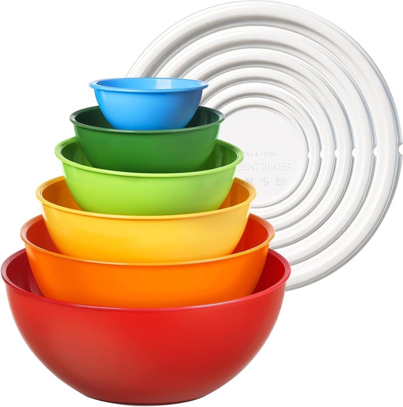 Greentainer 6-Piece Plastic Mixing Bowl Set with Lids for Kitchen, Nesting Storage Bowls for Baking, Prepping,Cooking and Serving Food, Dishwasher, Microwave Safe,Great for Mixing & Serving(6 Set-Rose Red) - Image 1