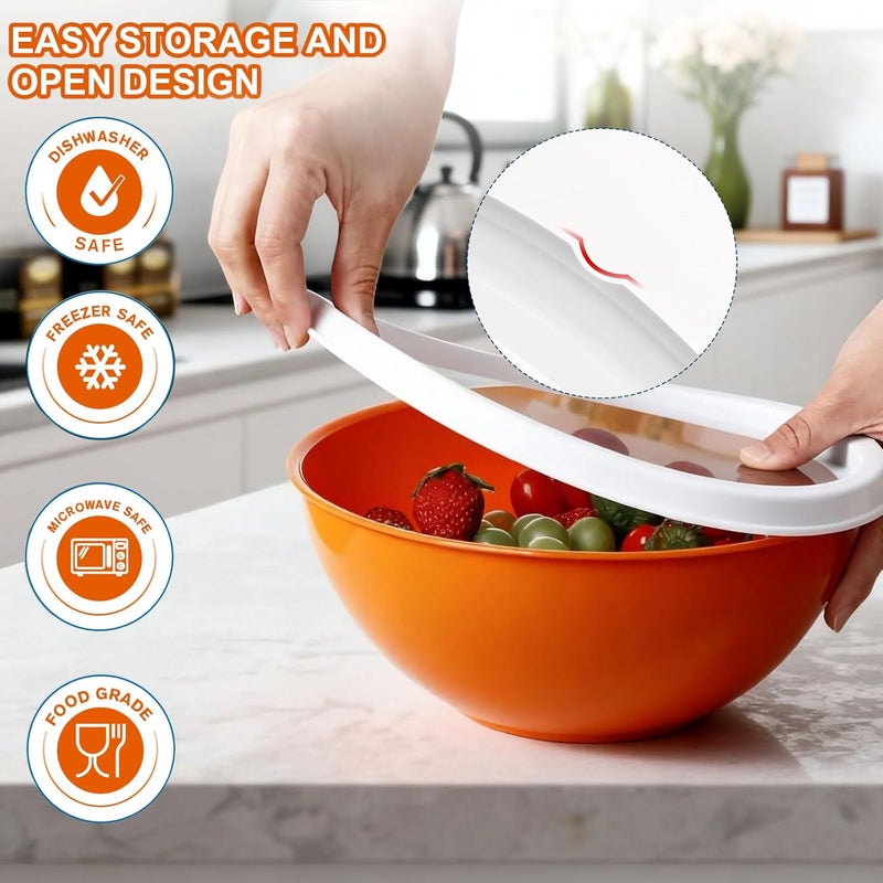 Greentainer 6-Piece Plastic Mixing Bowl Set with Lids for Kitchen, Nesting Storage Bowls for Baking, Prepping,Cooking and Serving Food, Dishwasher, Microwave Safe,Great for Mixing & Serving(6 Set-Rose Red) - Image 5