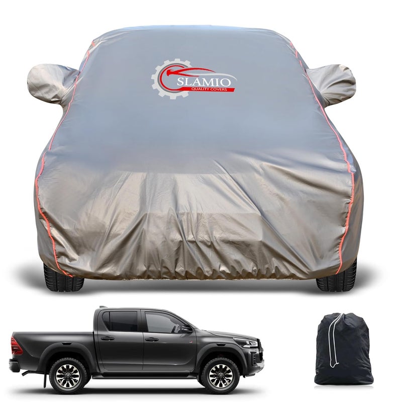 Slamio Heavy-Duty Car Body Cover for Toyota Hilux | Waterproof, Dustproof, UV Protection, Custom Fit, Heavy Belt & Buckle with Mirror & Antenna Pocket | Dark Grey - Image 1