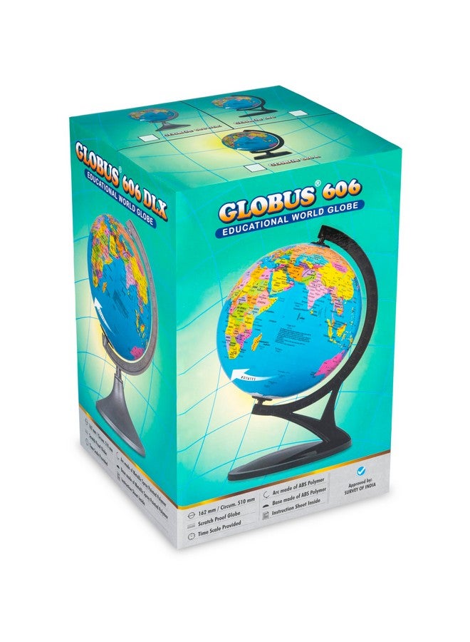 GLOBUS 606 | 6 Inches 15 Cms Diameter and 10 Inches 25Cms Height Rotating World Globe With A.B.S Polymer Moulded Arc and Base Laminated Globe Surface Time Scales and Informative Reading Instructions - Image 2