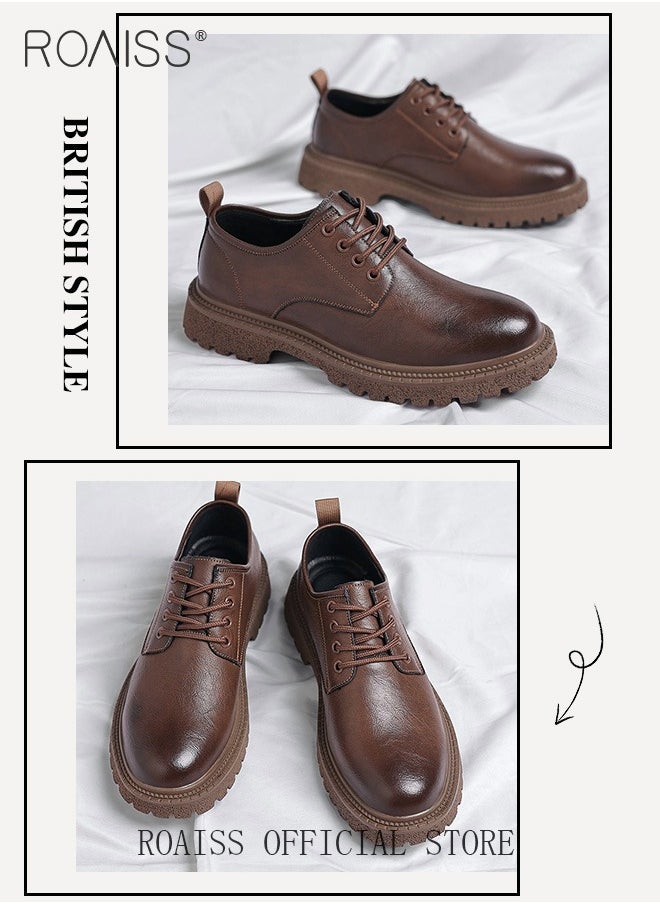 roaiss - Men Vintage Business Casual Leather Shoes Thick Soled Head Leather Shoes for Men Dress Boots with British Style  Low Cut Work Boot Design - Image 1