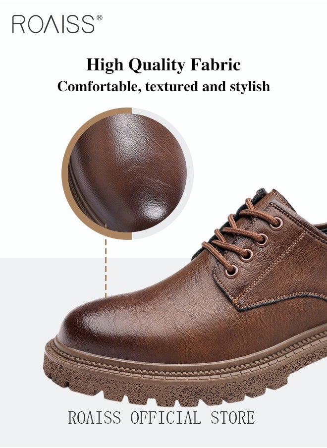 roaiss - Men Vintage Business Casual Leather Shoes Thick Soled Head Leather Shoes for Men Dress Boots with British Style  Low Cut Work Boot Design - Image 1