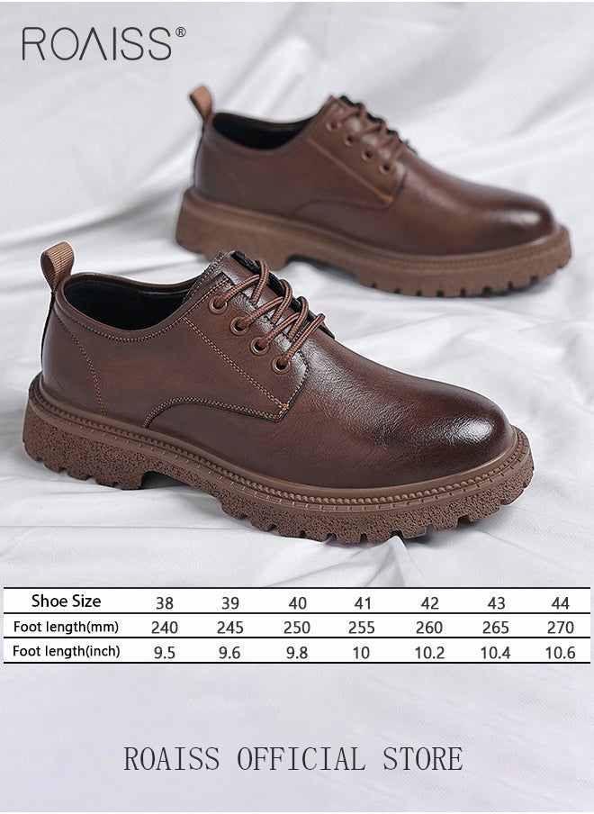 roaiss - Men Vintage Business Casual Leather Shoes Thick Soled Head Leather Shoes for Men Dress Boots with British Style  Low Cut Work Boot Design - Image 1