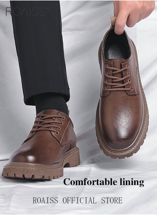 roaiss - Men Vintage Business Casual Leather Shoes Thick Soled Head Leather Shoes for Men Dress Boots with British Style  Low Cut Work Boot Design - Image 1