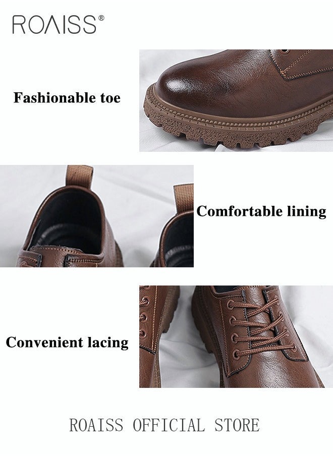 roaiss - Men Vintage Business Casual Leather Shoes Thick Soled Head Leather Shoes for Men Dress Boots with British Style  Low Cut Work Boot Design - Image 1