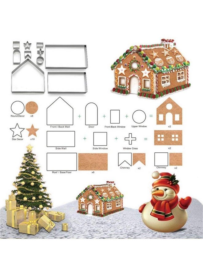 FantasyDay 3D Christmas Gingerbread House Cookie Cutters Set, FantasyDay 10 Pcs 430 Stainless Steel Cartoon Snowflake Biscuit Cutter Pastry Mold for Holiday Birthday Cake Dough Donut Fondant - Baking Dough Tool - Image 1