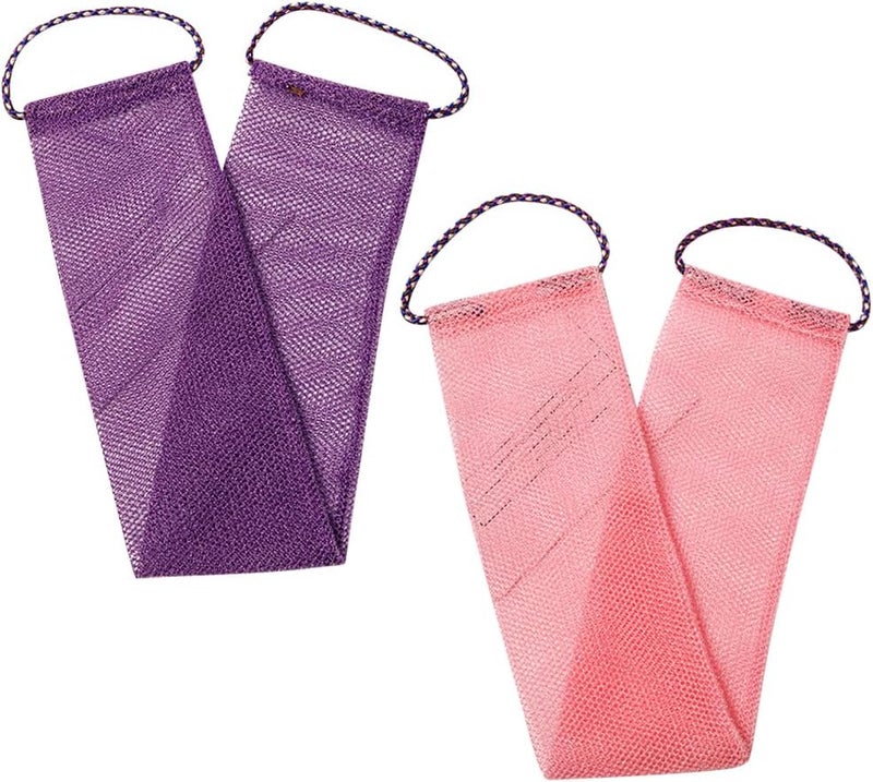 GSHLLO 2 Pcs African Bath Sponge Exfoliating Net Mesh Back Exfoliate Scrubber African Body Shower Scrubber Bathing Exfoliating Washcloth with Handles for Men Women
