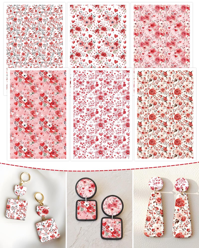 Puocaon Valentine's Polymer Clay Transfer Sheets - 18 Pcs Rose Floral Transfer Paper for Polymer Clay Earrings Jewelry Valentine's Day Jewelry - Image 1