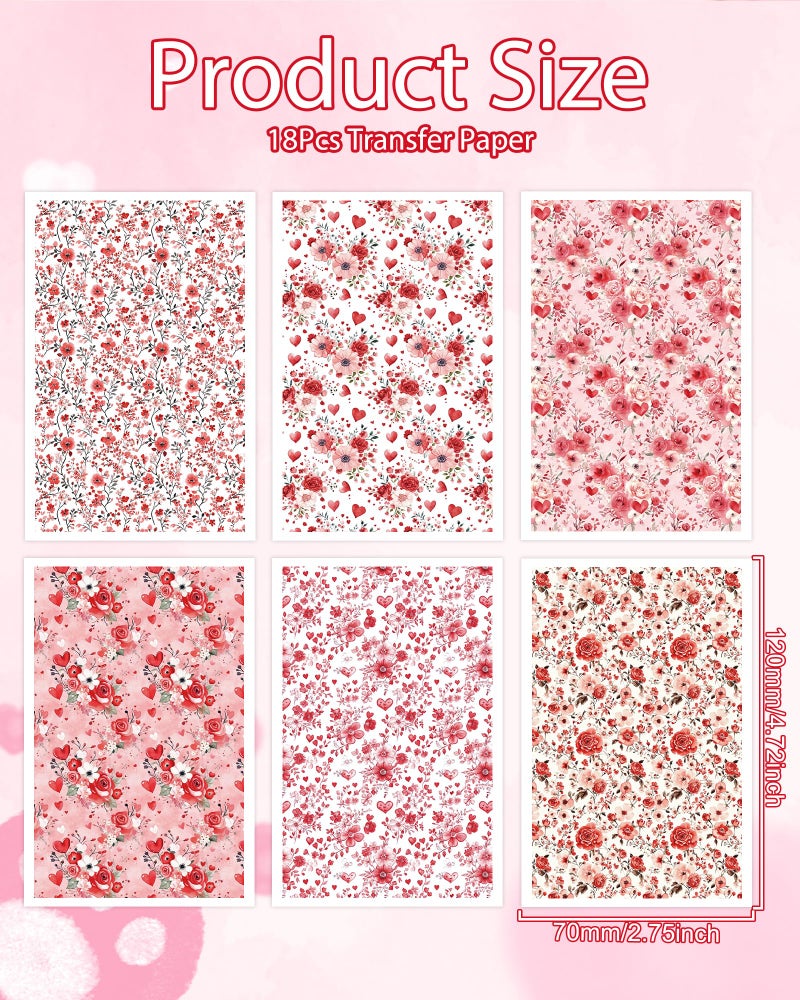 Puocaon Valentine's Polymer Clay Transfer Sheets - 18 Pcs Rose Floral Transfer Paper for Polymer Clay Earrings Jewelry Valentine's Day Jewelry - Image 4