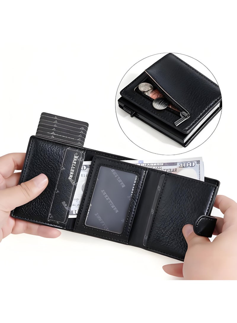 بايلليري محفظة مصغرة كلاسيكية لعرض البطاقات مصنوعة من الجلد الصناعي المتين بمقاومة تتسع لـ 11 بطاقة بشريحة أمامية مبتكرةRFID تصميم unisex أنيق للرجال والنساء مثالية للاستخدام اليومي والسفر(أسود كلاسيكي) - Image 3
