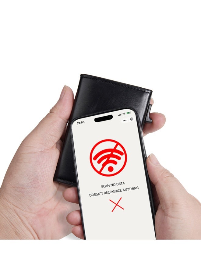 بايلليري محفظة مصغرة كلاسيكية لعرض البطاقات مصنوعة من الجلد الصناعي المتين بمقاومة تتسع لـ 11 بطاقة بشريحة أمامية مبتكرةRFID تصميم unisex أنيق للرجال والنساء مثالية للاستخدام اليومي والسفر(أسود كلاسيكي) - Image 5