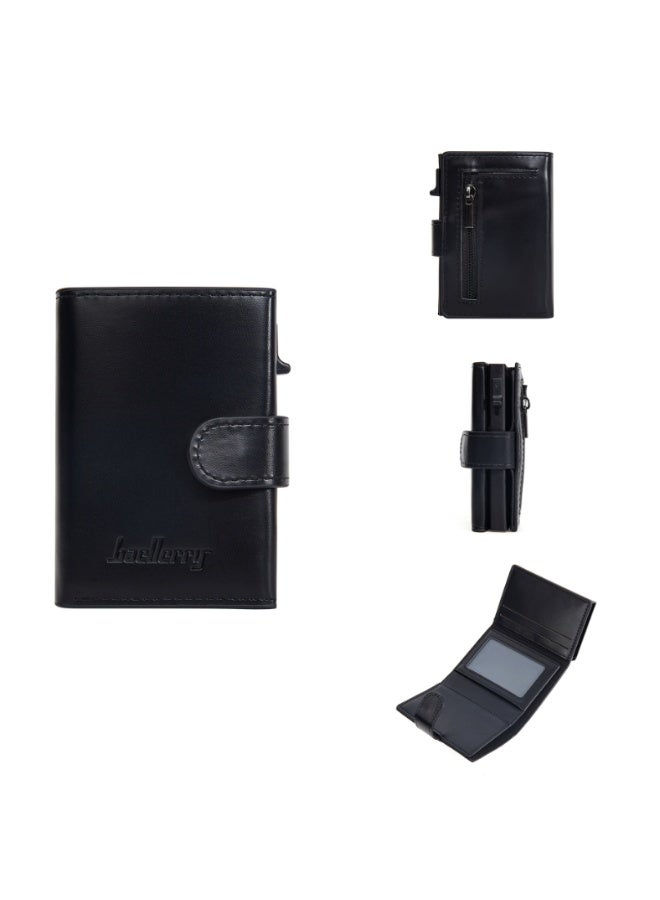 بايلليري محفظة مصغرة كلاسيكية لعرض البطاقات مصنوعة من الجلد الصناعي المتين بمقاومة تتسع لـ 11 بطاقة بشريحة أمامية مبتكرةRFID تصميم unisex أنيق للرجال والنساء مثالية للاستخدام اليومي والسفر(أسود كلاسيكي) - Image 4