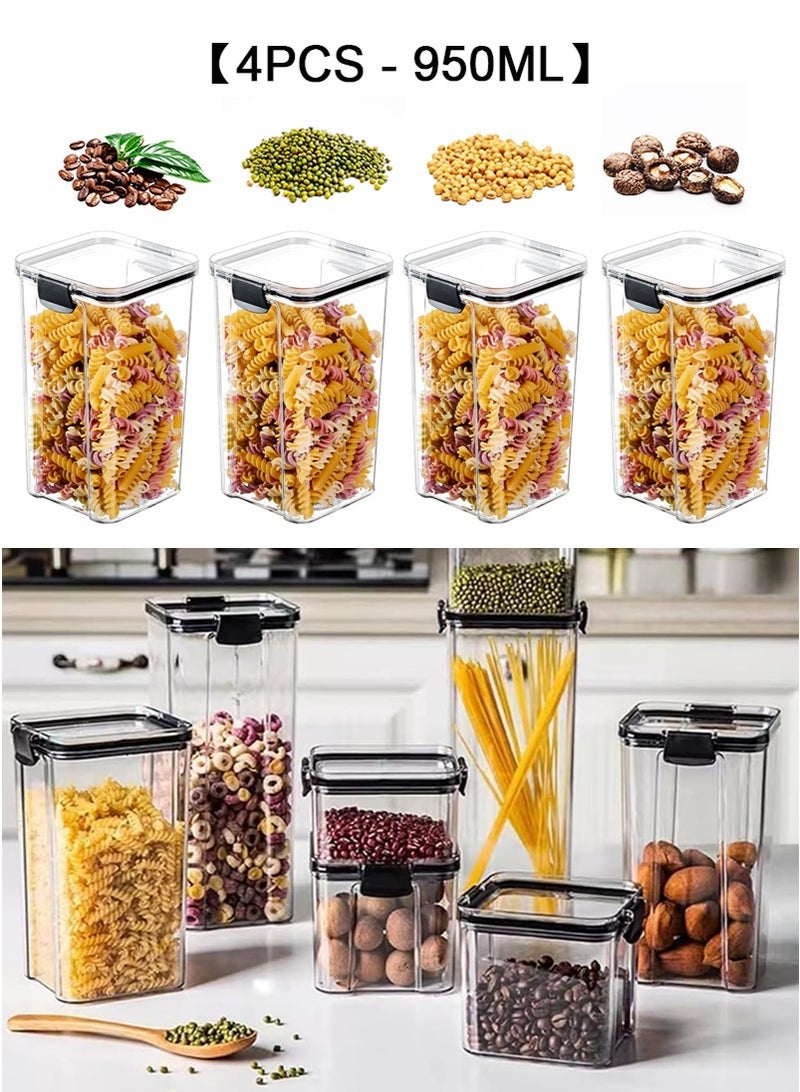 TAPIT 4PCS 950ml Airtight Food Storage Containers with Lids, Plastic Kitchen and Pantry Organization Canisters for Cereal, Dry Food, Flour and Sugar, BPA Free Square Nut Snack Storage Tank - Image 1