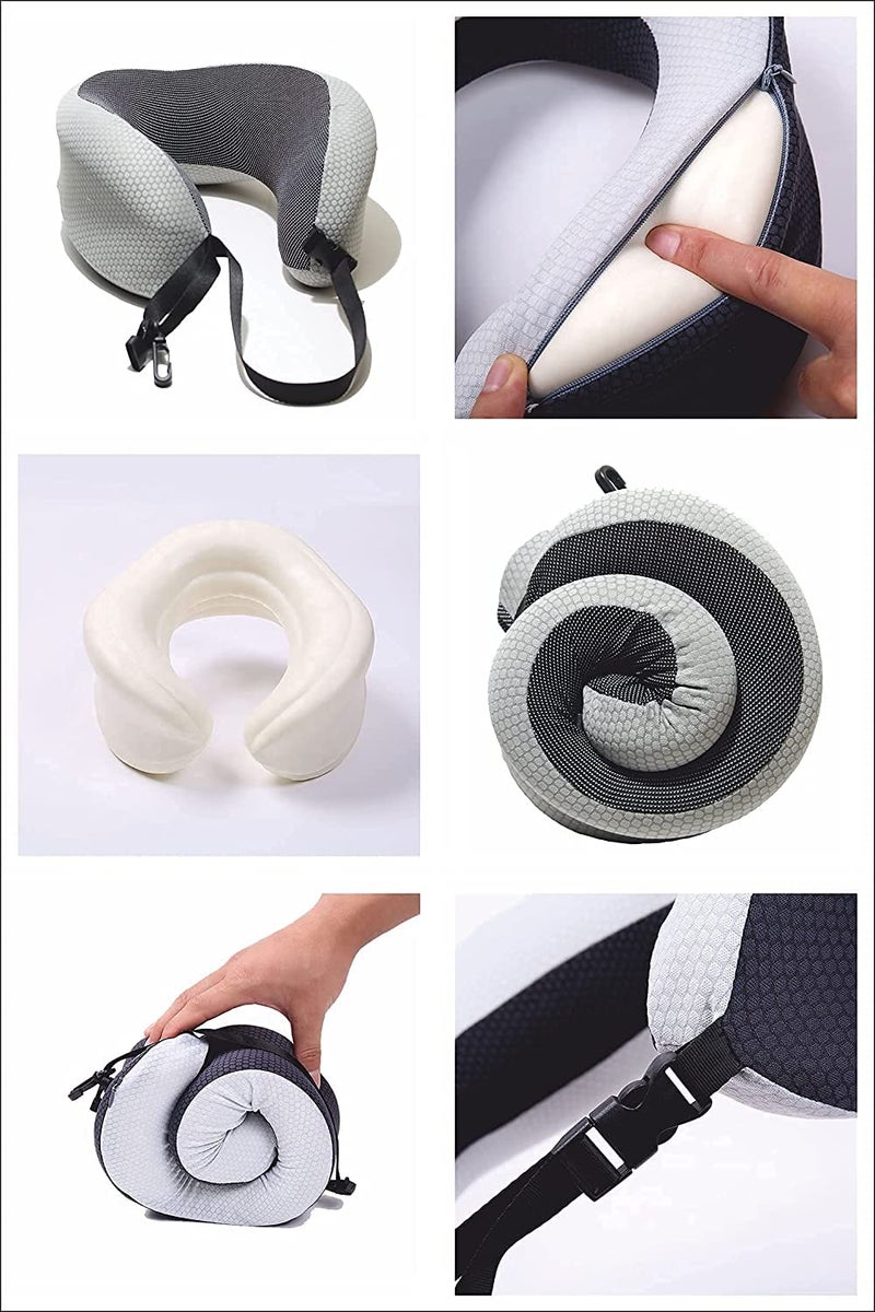 Aeoss Neck Support Memory Foam Travel Neck Pillow | Color: (Grey) - Image 3