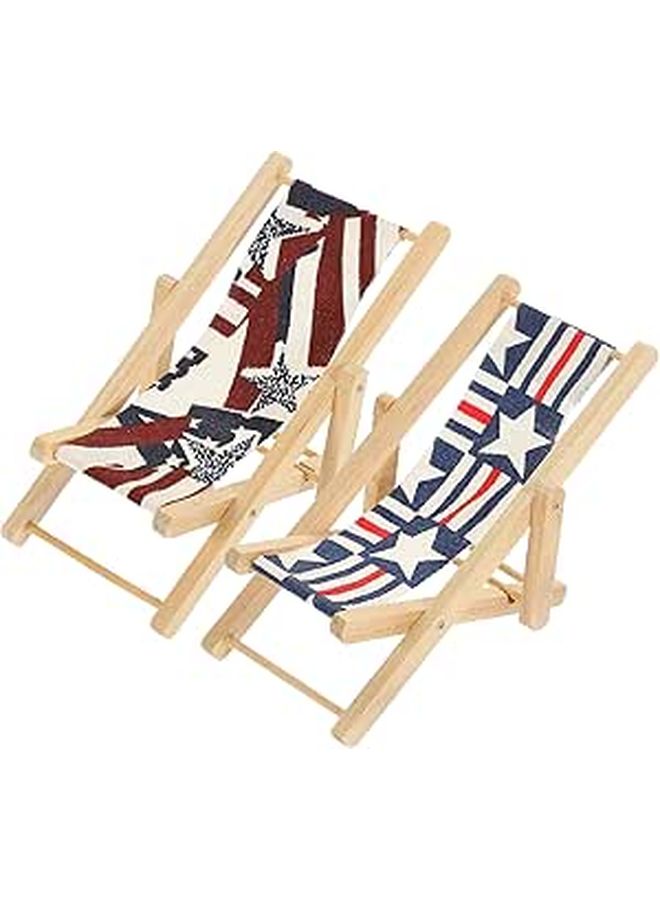 Miniature Wooden Beach Chair Set 2pcs Dollhouse Furniture for Fairy Garden - Image 1