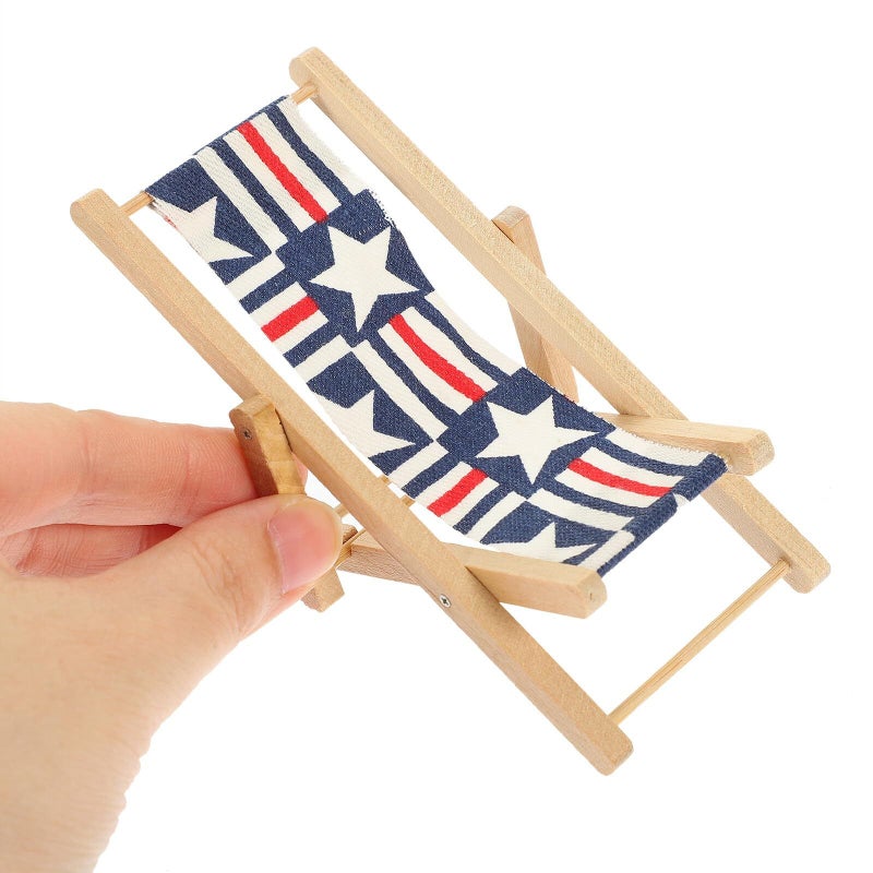 Miniature Wooden Beach Chair Set 2pcs Dollhouse Furniture for Fairy Garden - Image 5