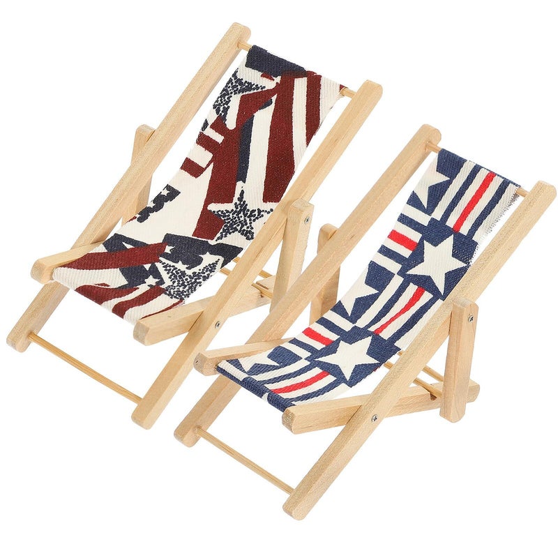Miniature Wooden Beach Chair Set 2pcs Dollhouse Furniture for Fairy Garden - Image 2