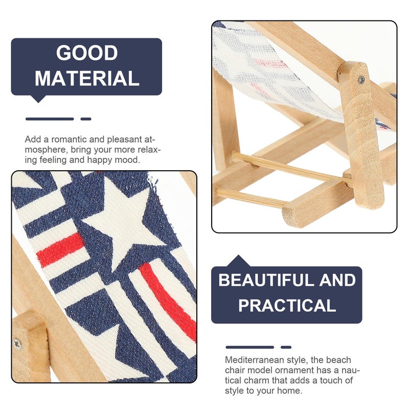 Miniature Wooden Beach Chair Set 2pcs Dollhouse Furniture for Fairy Garden - Image 4
