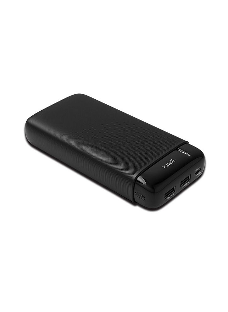 Xcell Power Bank 20000MAH, 20W Output with Fast Charging, Triple Outputs 2 Smart USB and Type C- Black