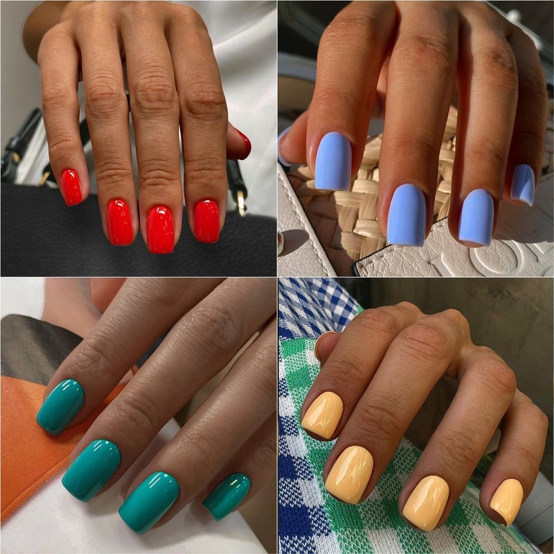 Border Handmade Wearable Nail Tips - Pure Color Short Style, Rectangle Shape, High-End Fake Nails Collection - Image 3