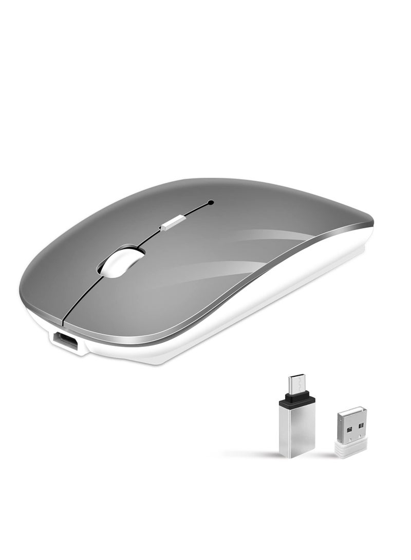 Silent Wireless Bluetooth Mouse Dual Mode for Laptop MacBook iPad with USB C Adapter Gray White - Image 1