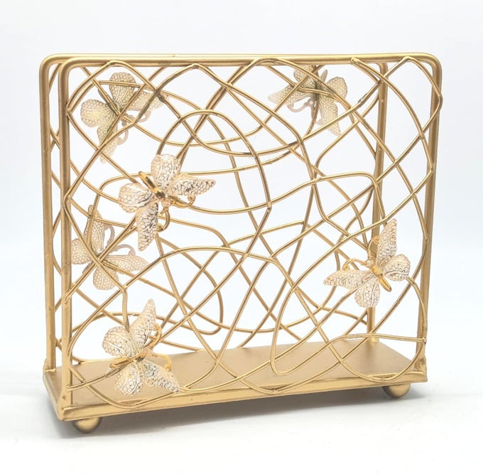 GOLD BUTTERFLY ASCENT TABLETOP NAPKIN HOLDER METAL FREESTANDING VERTICAL TISSUE PAPER SERVILLETA DISPENSER ORGANIZER LETTER HOLDER HOME KITCHEN RESTAURANT HOTEL PARTY DINING TABLE DCOR