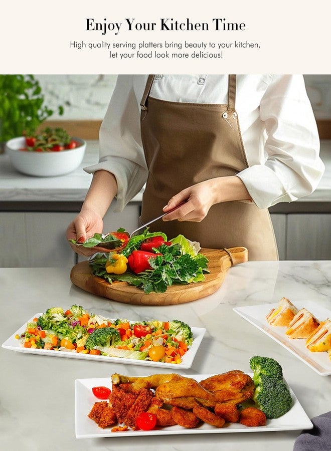 AISBUGUR 13" Serving Platters and Trays, White Serving Platters Set of 4, Large Platters for Serving Food Party, Daily and Entertaining, Ceramic Rectangular Plates for Steak, Taco, Snack, Appetizer - Image 5