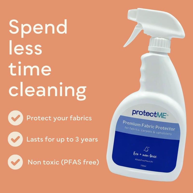 protectME protectME Premium Fabric Protector and Stain Guard for Upholstery Carpet Shoes - Non Toxic, Water Based, Non-Flammable Protector Spray - 25.4 fl. Ounces  - Image 2
