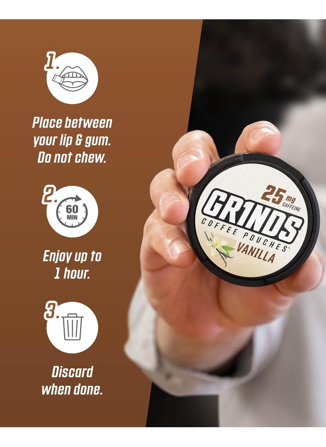 GRINDS Coffee Pouches | 5 Can Sampler | Double Shot Espresso, Vanilla, New Orleans, Double Mocha, Caramel  - Image 5