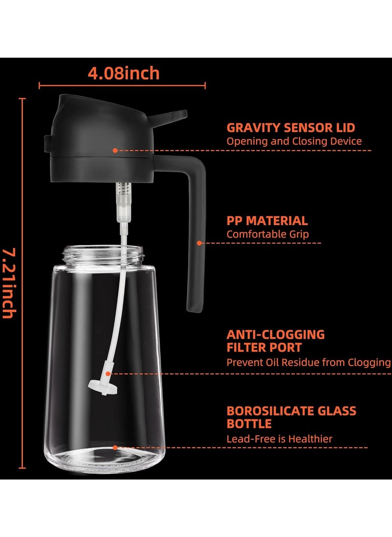 F.A.M.S Oil Dispenser Bottle – 470ml Glass Oil Sprayer, 2-in-1 Spray & Pour Design with Fine Mist and Controlled Flow Nozzle – For Cooking, Air Fryer, BBQ, Salad, Baking – Refillable & Leak-Proof – Black  - Image 3