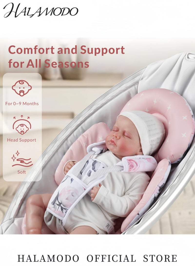 HALAMODO Reversible Baby Car Seat Insert for Boys and Girls Dual-Sided Stroller Cushion with Head and Body Support Soft Infant Headrest for Stroller Car Seat and Swing  - Image 4