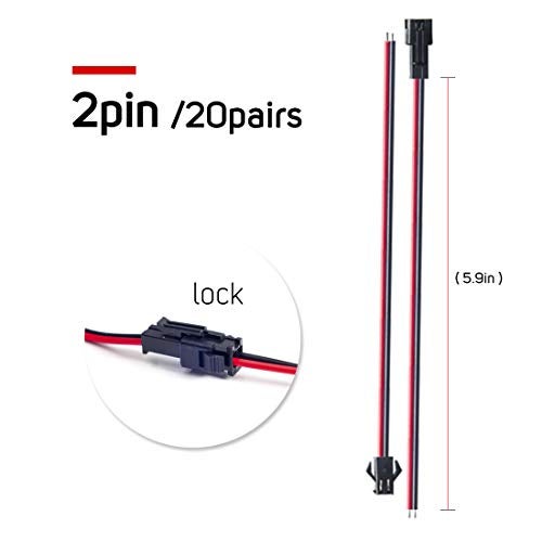 BTF-LIGHTING 20 Pairs 2pin SM JST 15cm Cable Female/Male connectors for Monochrome LSingle Color Bulb 5050 3528 5630 FCOB 3014 COB LED Strip Bulb etc - Image 2