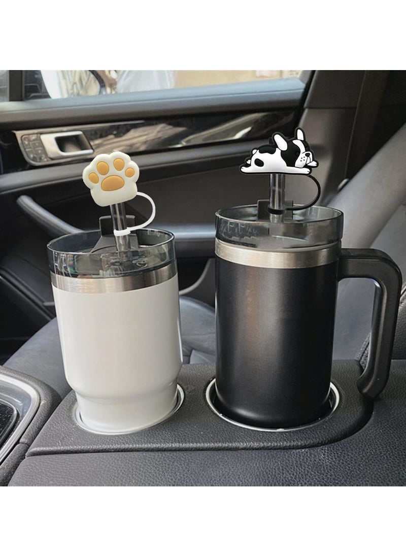 KASTWAVE غطاءات قشه، 8 قطع غطاء قشه لكوب ستانلي، غطاء قشة سيليكون قابل لإعادة الاستخدام، غطاء قشة للشرب متوافق، لملحقات أكواب ستانلي (0.4 بوصة، كلب) - Image 2