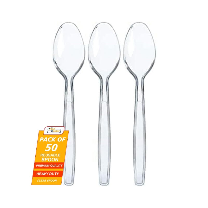 PRICE BEATER Reusable Spoons Clear  Pack of 50  for Indoor and Outdoor Parties