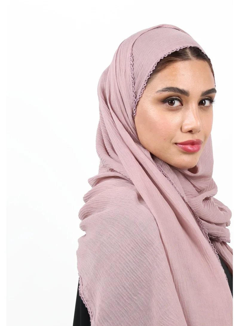 JAMEELA Premium Non-Slip Soft Cotton-Blend Scarf with Delicate Lace Trim - Mauve
