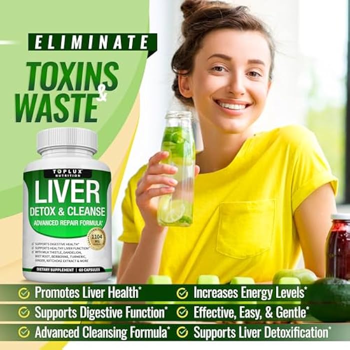Toplux تركيبة تنظيف الكبد وإصلاحه - مكمل تنظيف الكبد - حليب الشوك مع الهندباء، الخرشوف، الكركم، جذر الشمندر، الكركم والمزيد لتنظيف عشبي طبيعي وسريع، غير معدّل وراثيًا، نباتي، 60 كبسولة - Image 4