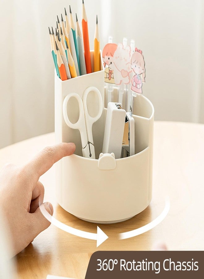 TNDCKP Rotating pen holder,Plastic Desk Pen Organizer with 3 Slots, Desktop Storage Stationery Supplies,Dual-Purpose Art Supply Pencil Cup for Office, School, Home (WHITE) - Image 3