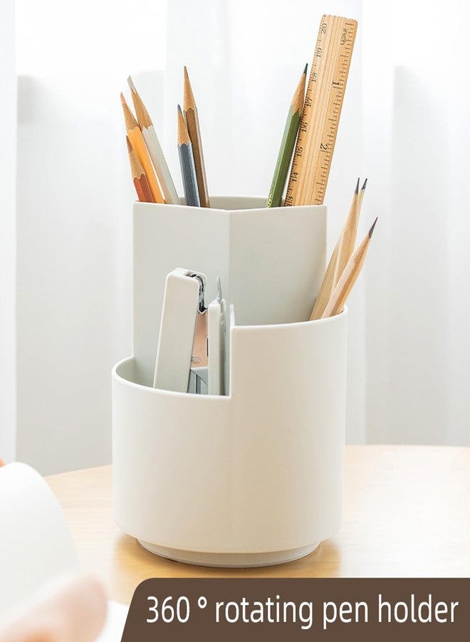 TNDCKP Rotating pen holder,Plastic Desk Pen Organizer with 3 Slots, Desktop Storage Stationery Supplies,Dual-Purpose Art Supply Pencil Cup for Office, School, Home (WHITE) - Image 5