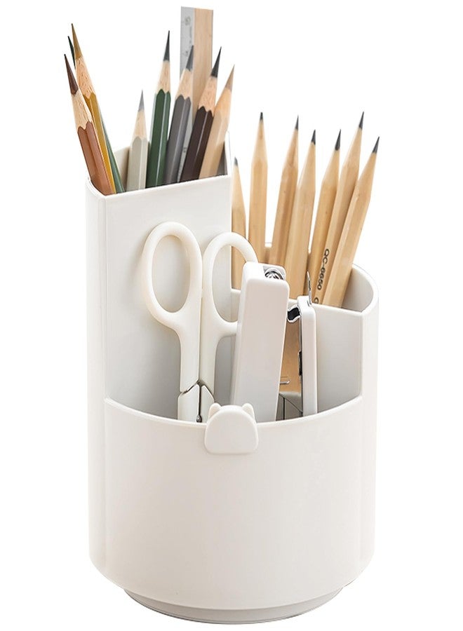 TNDCKP Rotating pen holder,Plastic Desk Pen Organizer with 3 Slots, Desktop Storage Stationery Supplies,Dual-Purpose Art Supply Pencil Cup for Office, School, Home (WHITE) - Image 1