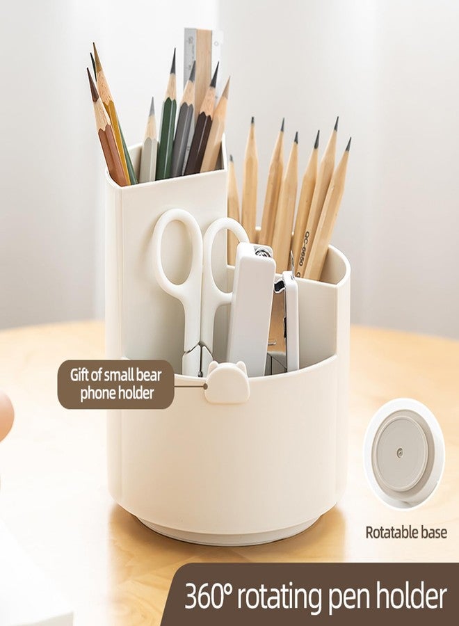 TNDCKP Rotating pen holder,Plastic Desk Pen Organizer with 3 Slots, Desktop Storage Stationery Supplies,Dual-Purpose Art Supply Pencil Cup for Office, School, Home (WHITE) - Image 4