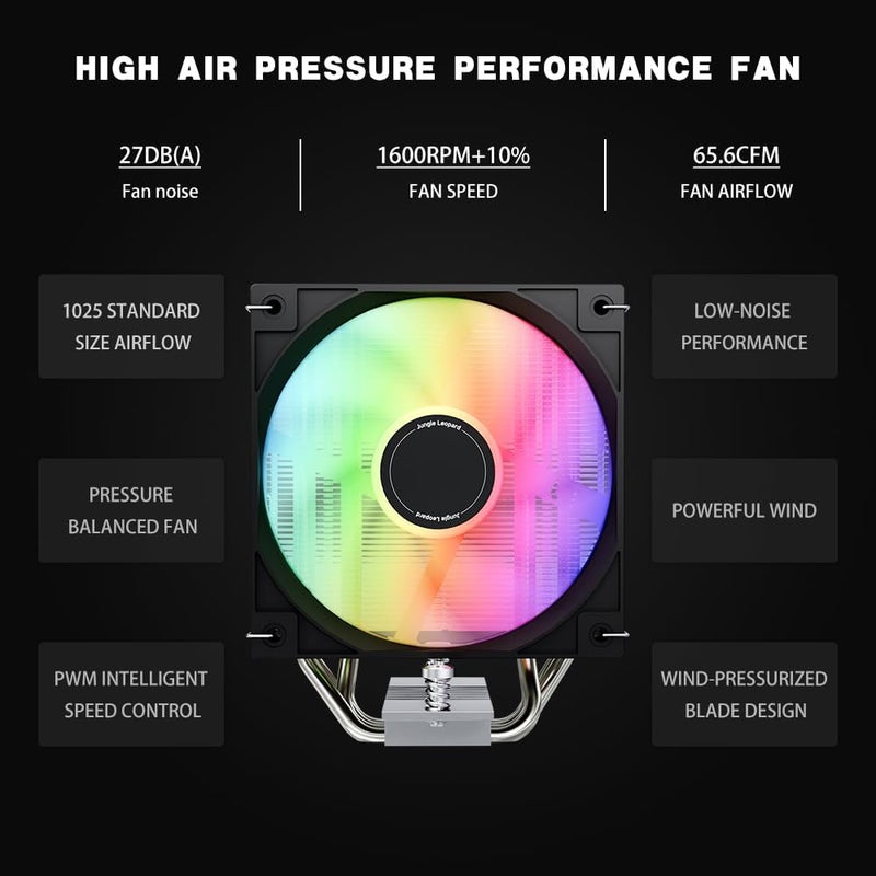 كاست ويف مبرد هواء رقمي للمعالج (CPU Air Cooler)، طراز AF400s RGB، يحتوي على 4 أنابيب تبريد، يدعم تقنية التلامس المباشر (Direct Touch Process)، مروحة معالج بحجم 120 مم ومزودة بتقنية الإضاءة RGB، يتم تزامن إضاءة ARGB مع اللوحة الأم (Motherboard)، يتوافق مع معالجات AMD AM4/AM5 وRyzen/Intel LGA 1700/115X، اللون أسود. - Image 3