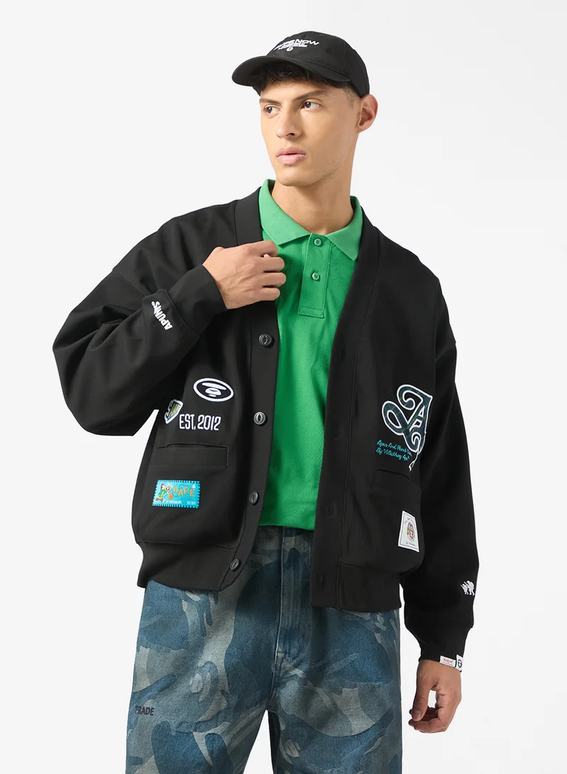 AAPE Multi-logo v-neck button down sweatshirt