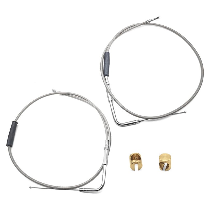 MATERIG 42 Stainless Steel Throttle and Idle Cable Set Fit for Harley Davidson 1996UP Idle Cable Set with 90 Elbow Fitting Replace 5657902A - Image 3